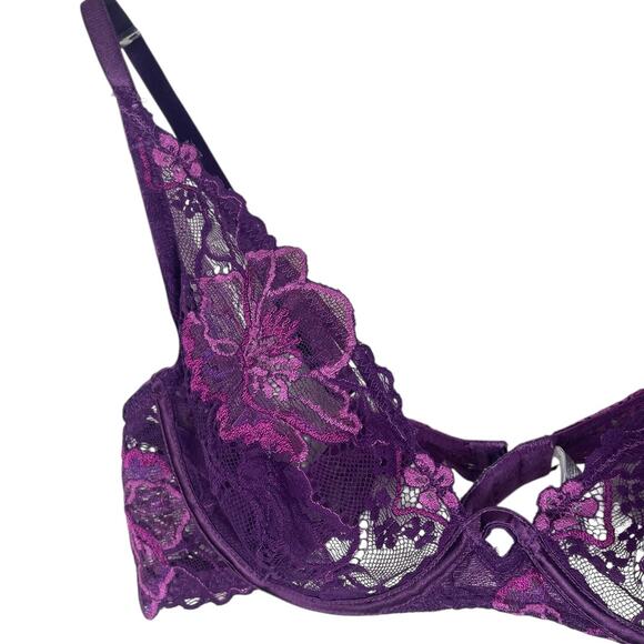 Wacoal Lace Plunge Bra Floral Sheer Feminine Romantic 95730 Purple Size 34B - Picture 3 of 12